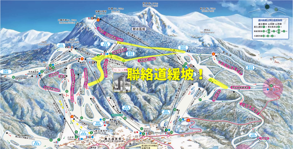 藏王滑雪場的聯絡道緩坡