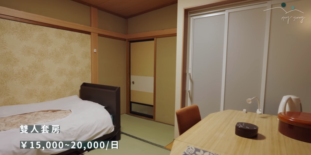 雙人套房每天一萬五到兩萬日圓
