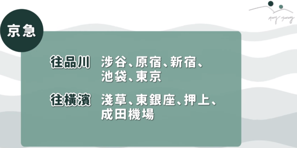 京急線往品川和往橫濱可抵達的目的地